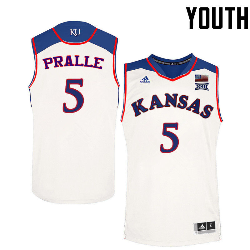 Youth Kansas Jayhawks #5 Fred Pralle College Basketball Jerseys-White - Click Image to Close